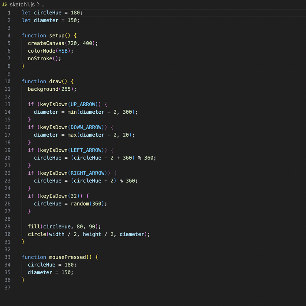 The code of visual effect that interacts with Makey Makey #3