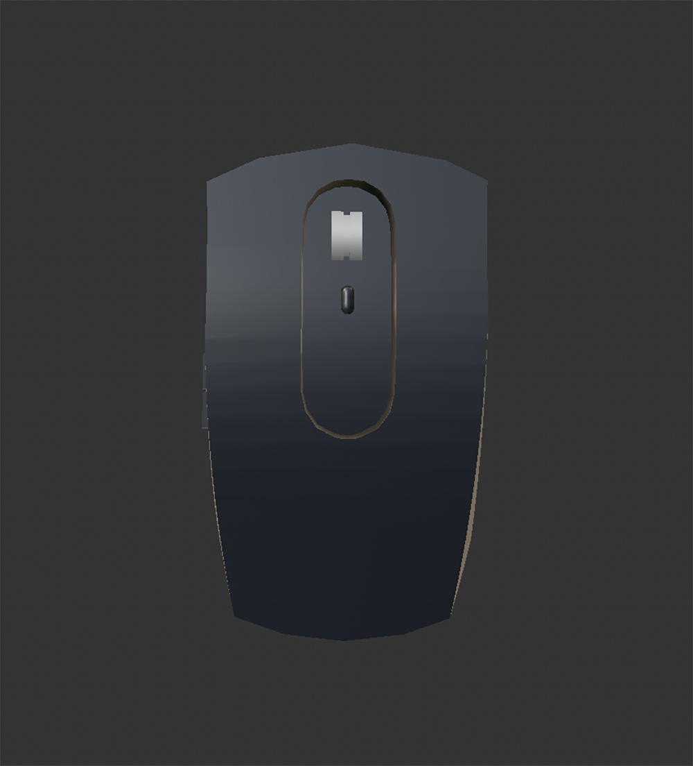 Model of a mouse on the top with details of scroll and button