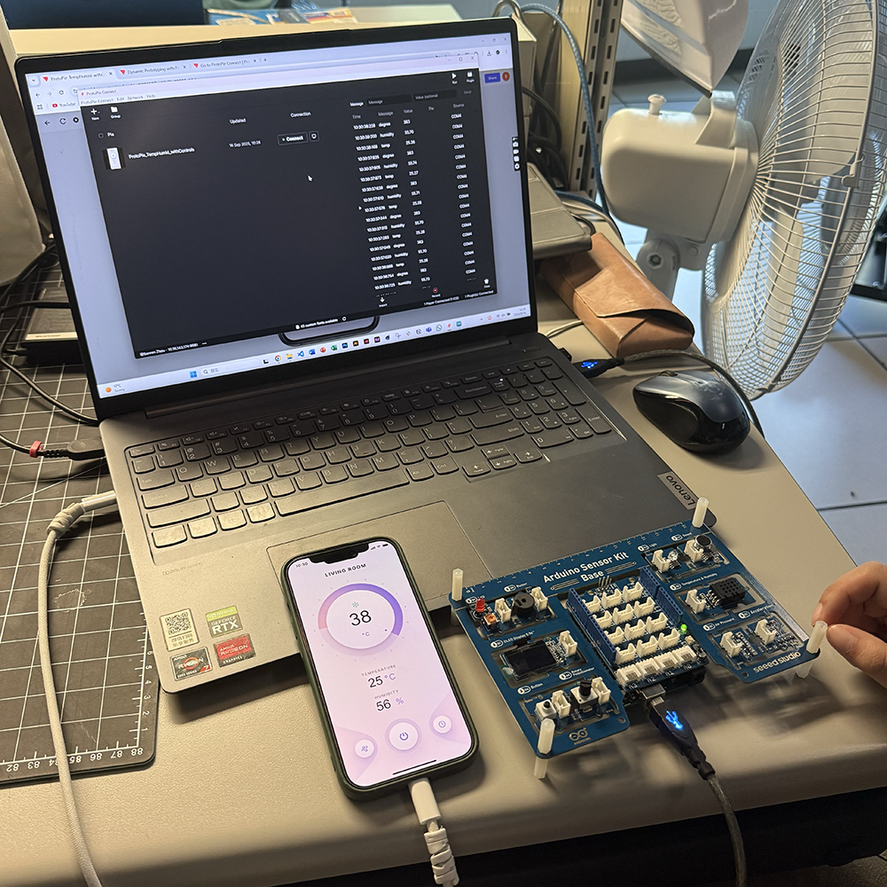 This image shows how ProtoPie, phone, and Arduino Sensor are connected to each other.